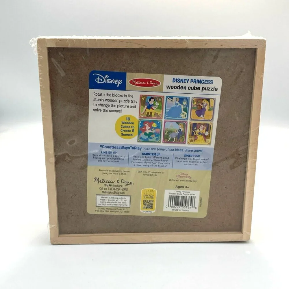 Disney Princess X Melissa‎ & Doug Wooden Cube Puzzle 6 Scenes Ariel Cinderella